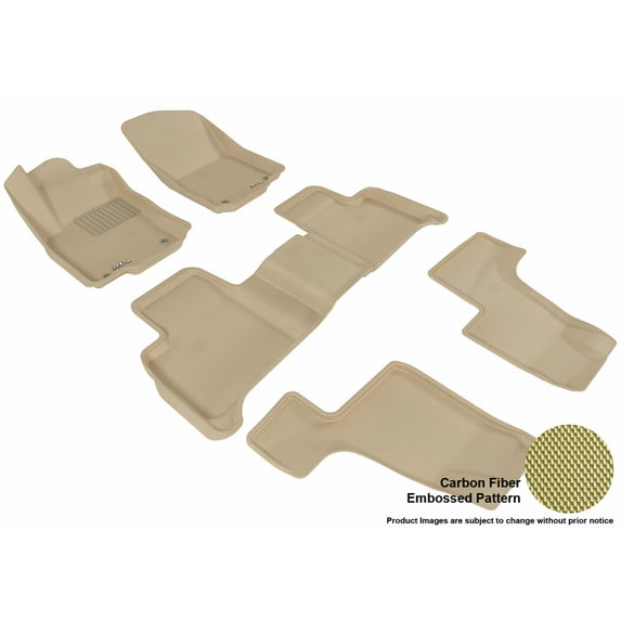 3D MAXpider 2013-2015 MB GL-Class (X166) Front, Second, & Third Row Set All Weather Floor Liners in Tan with Carbon Fiber Look