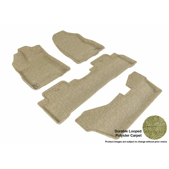 "3D MAXpider All-Weather Custom Fit Floor Liners for Acura MDX (W/ 2nd Row Bench Seat) 2014-2021, CLASSIC Series (Complete Set) 1st 2nd & 3rd Row, Tan"
