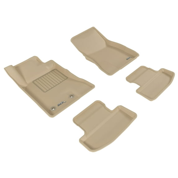 3D MAXpider All-Weather Custom Fit Floor Liners for Ford Mustang (S550) 2015-2022, KAGU Series (Complete Set) 1st & 2nd Row W/ Eyelets, Tan