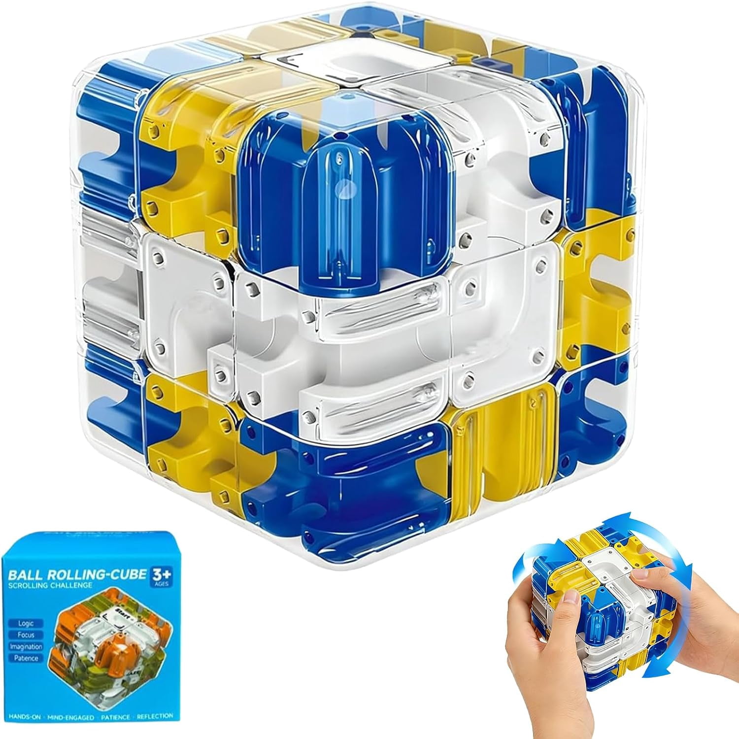3D MAZE BALL CUBE, EDUCATIONAL MAZE GAME, BUILT-IN ROLLING BALL ...