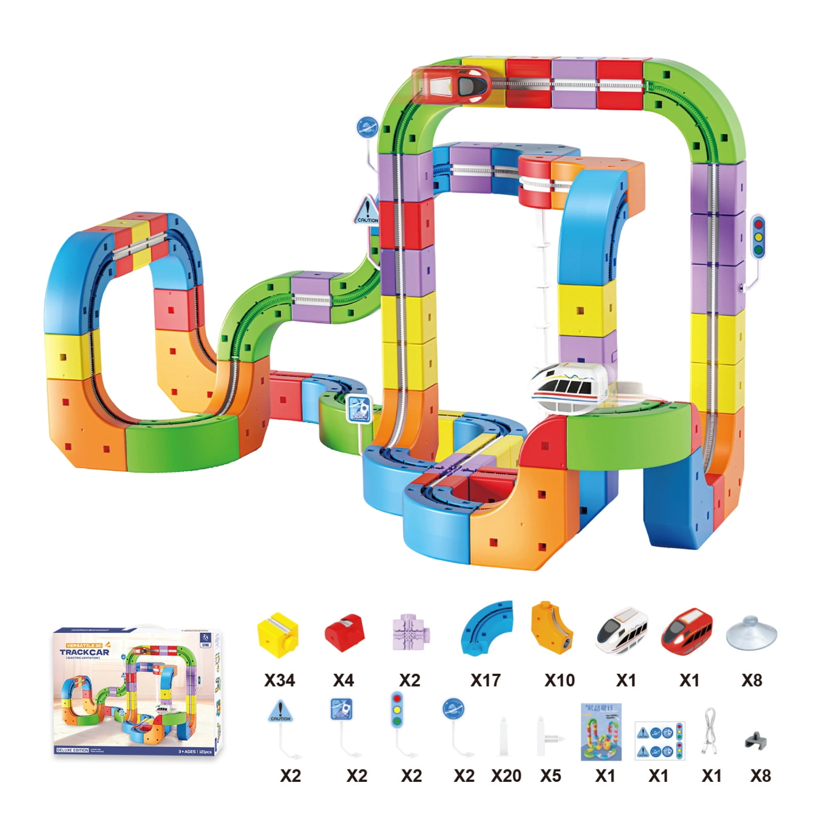 Toy Blocks Track 3D Magic Gravity-Defying Building Toy Train Track Set – Motorized Car ...