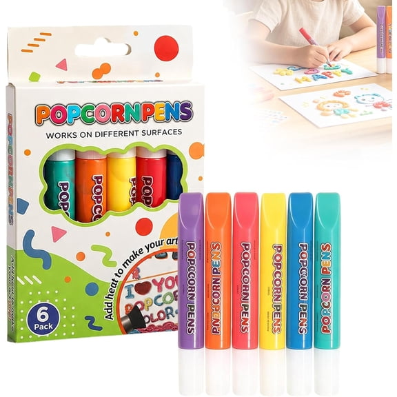 3D Magic Popcorn Drawing Pens, Heat Activated Puffy Paint Pens, Bubble Popcorn DIY Art Set