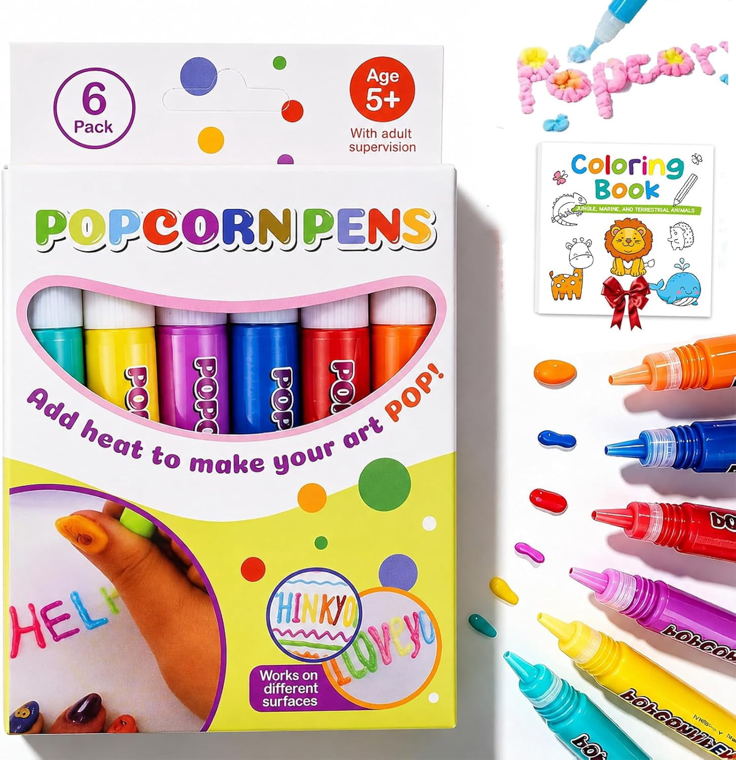 Scibble Writing Texture 3D Magic Popcorn Pens, 2026 New DIY Bubble Popcorn Drawing Pen with 6/ ...