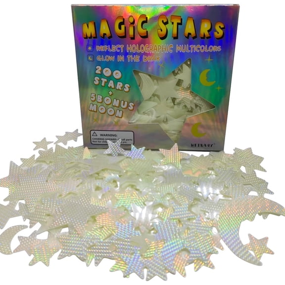 3D Magic Stars - Display Holographic Colors Under Light Source and Glow in The Dark After Absorb Light Source, Glow in The Dark Stars for Ceiling, Wall Stickers Decal