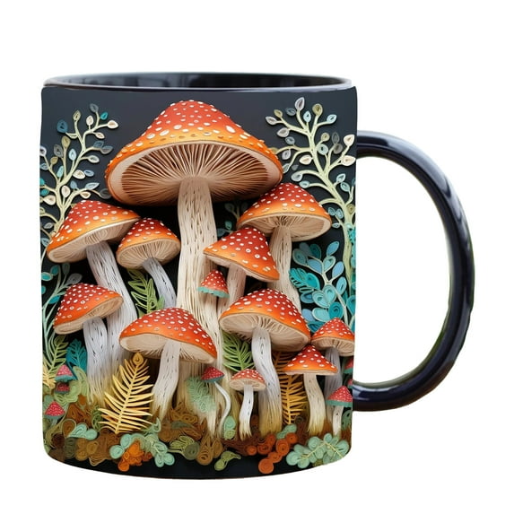 3D Magical Mushrooms Ceramic Mug, Artistic Plant-Themed Coffee Cup, 350ml Multifunctional Mug for Home, Office & Gifts to Plant Lovers