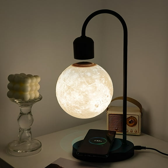 3D Magnetic Floating Moon Lamp, Touch Control LED Night Light, 3-Color Dimmable, 15W Wireless Phone Charger, Home Decor Lamp, Perfect Gift for Holidays & Birthday