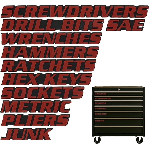 3D Magnetic Toolbox Drawer Labels – 11 Pcs Reusable Tool Box Organization Magnets, Strong Embedded Magnet & Easy-to-Read Printing for Quick Tool Identification