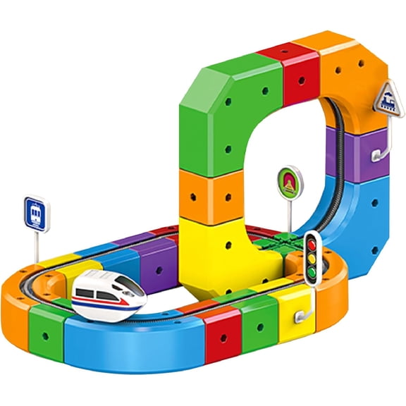 3D Magnetic Train Track Building Toys Electric Train Set Flexible Race Track, DIY Embedded Layouts & Motorized Car Tracks, Building Blocks Educational Toys Gift for Boys & Girls (51pcs)
