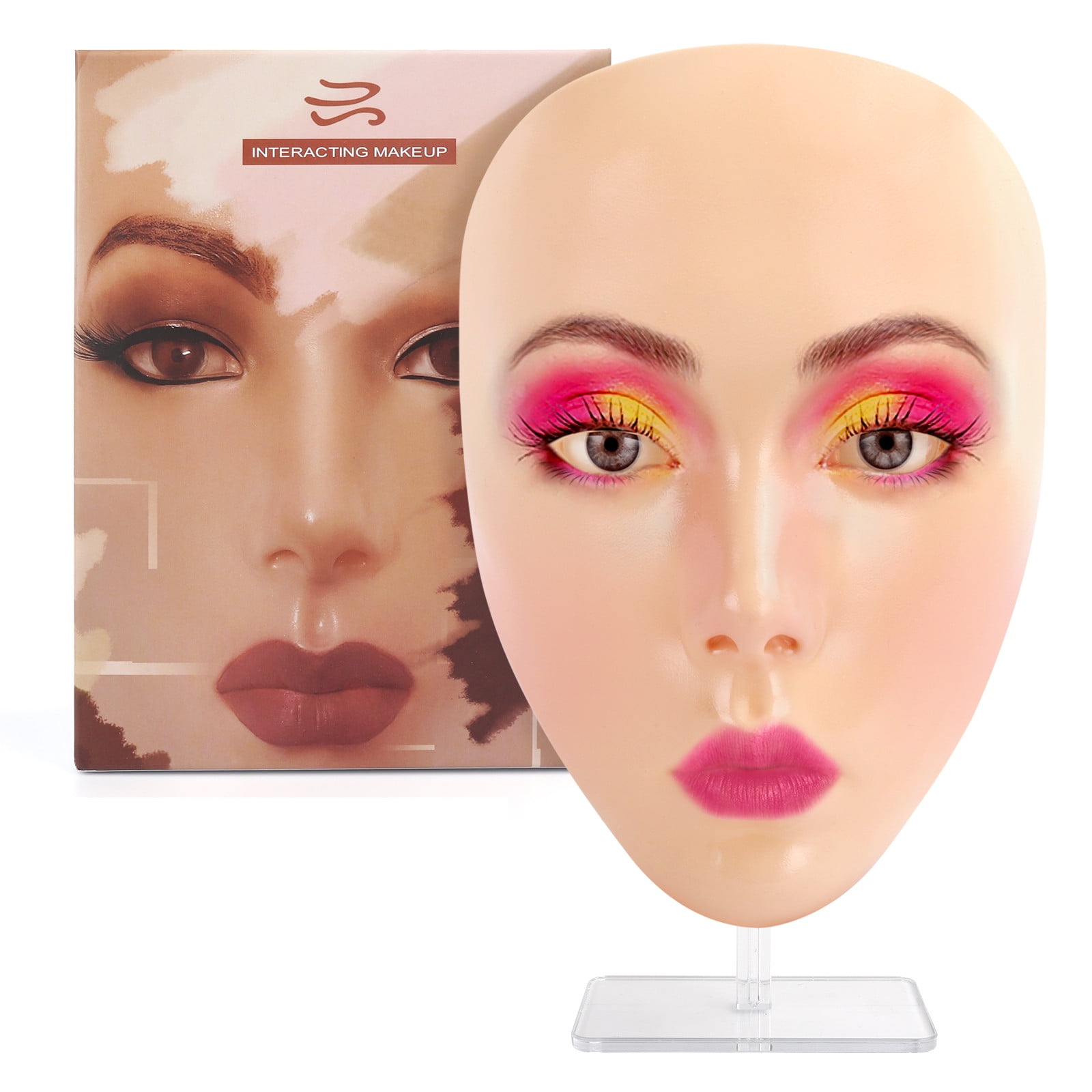 3D Makeup Practice Face,Reusable Makeup Mannequin Face with Makeup Brushes  Set,Silicone Full Face Practice Eyelash Eye Shadow,for Emerging Makeup