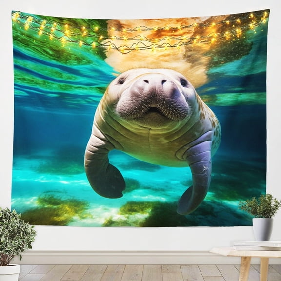 3D Manatee Tapestry for Bedroom Aesthetic For Kids Boys Girls Wild Animal Tapestry 59x82,Marine Sealife Wall Tapestry Underwater World Tapestries Ocean Floor Themed Wall Art