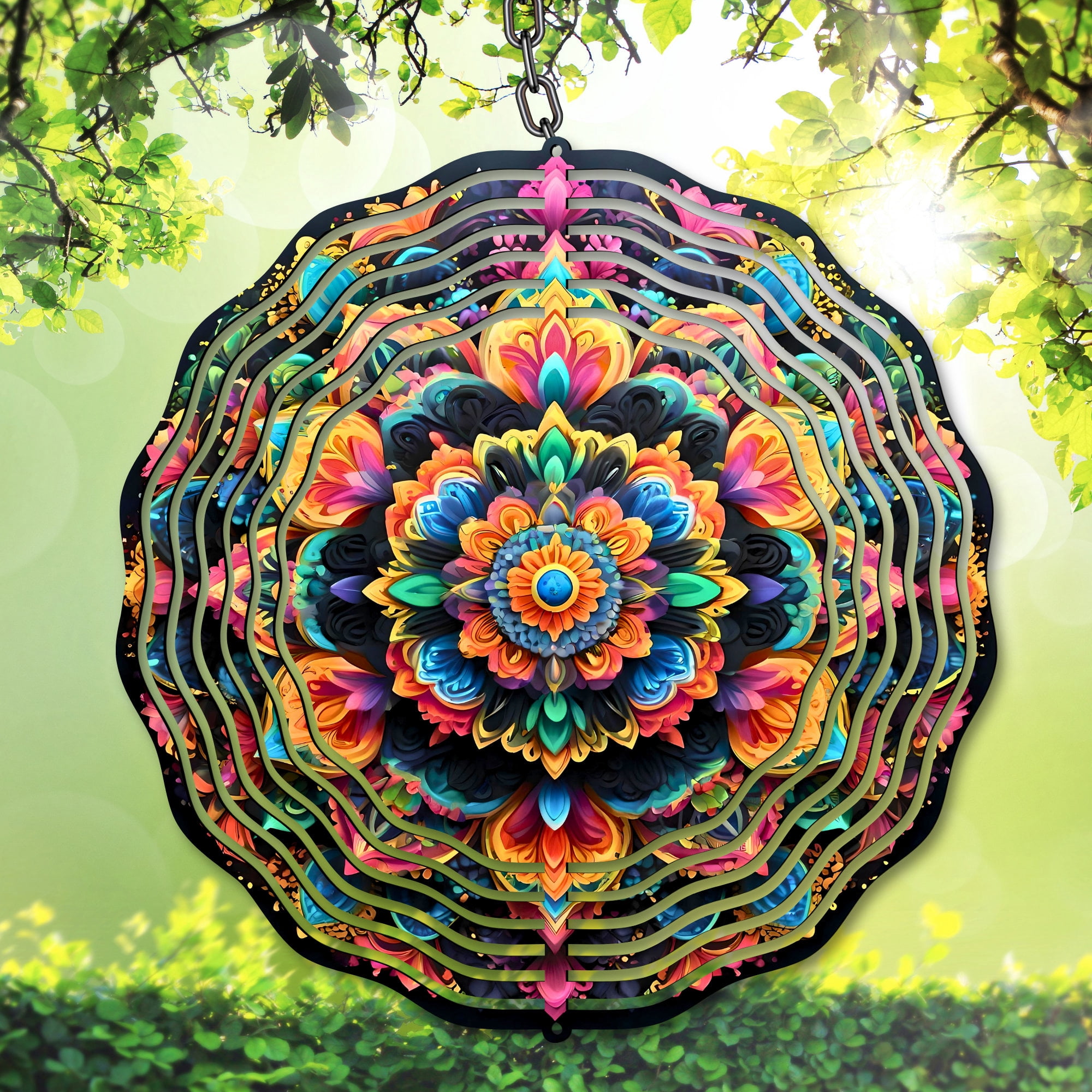 3D Mandala Aluminum Wind Spinner, Colorful Layered Kinetic Outdoor ...