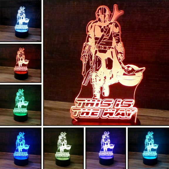 3D The Mandalorian Desk Light - 7 Color LED Lamp Base with USB or Battery and Touch control Rotating Fade or Solid Color mode. Makes a perfect Nightlight for Kids or Unique Gift for any age.