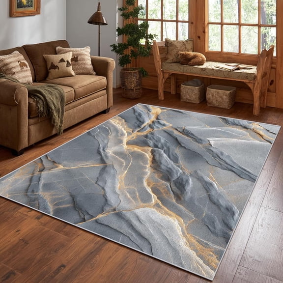 3D Marble Abstract Area Rug, Modern Stone Pattern Carpet, Washable Non Slip Low Pile Soft Thin, Living Room Bedroom Home Decor Mat 2x3ft(Small)