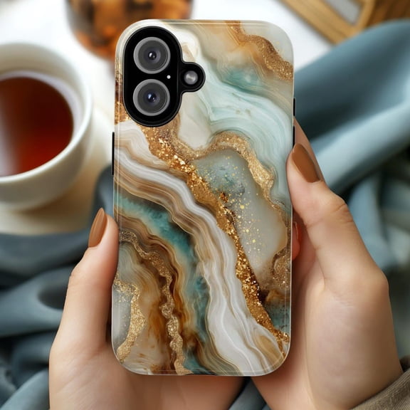 3D Marble Agate Luxury Gold and Mint Stone Stylish Gemstone Texture iPhone Tough Case