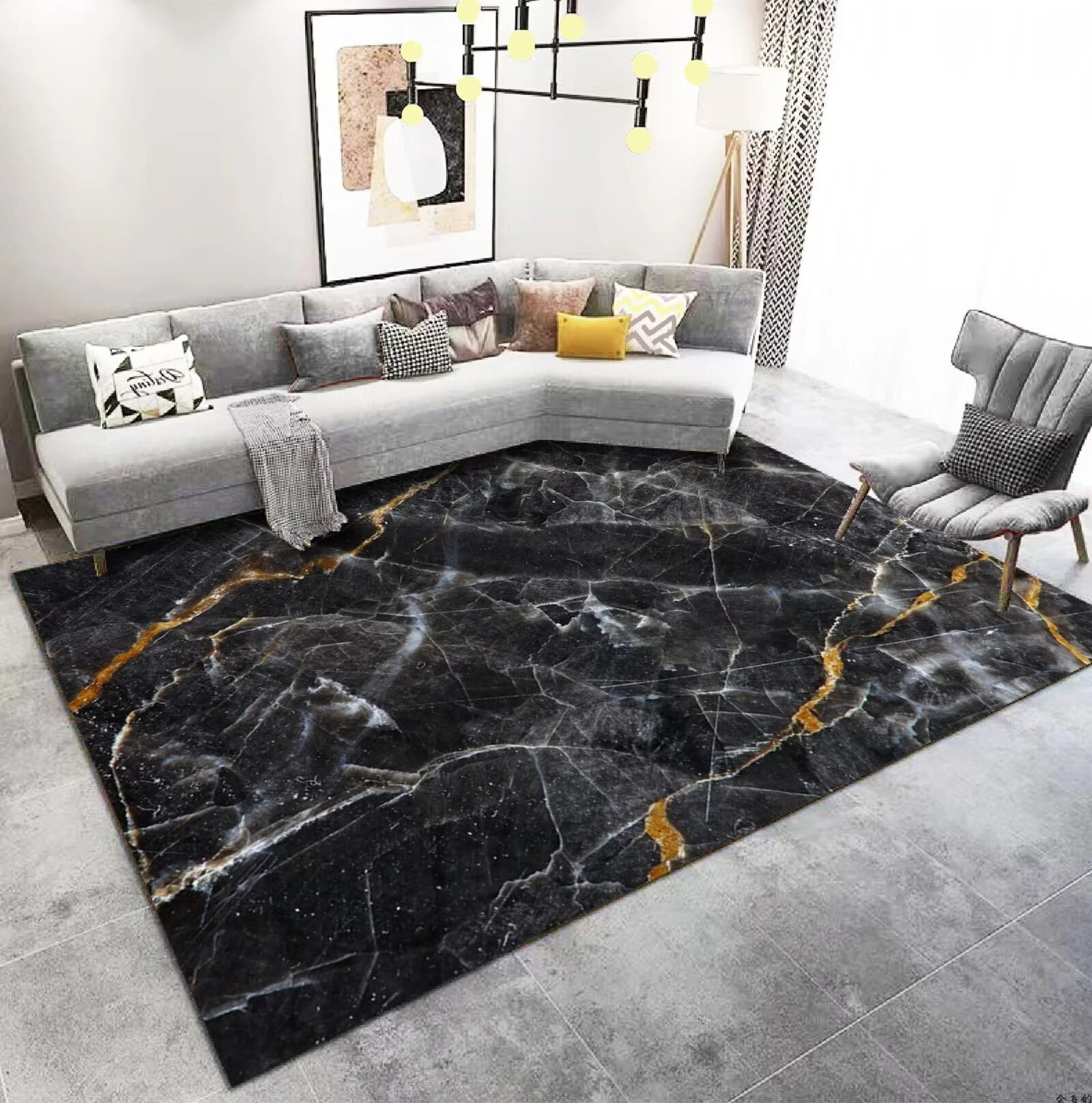 Living Room Carpet Marble Pattern Bedroom Bedside Blanket Household Square Floor Mats