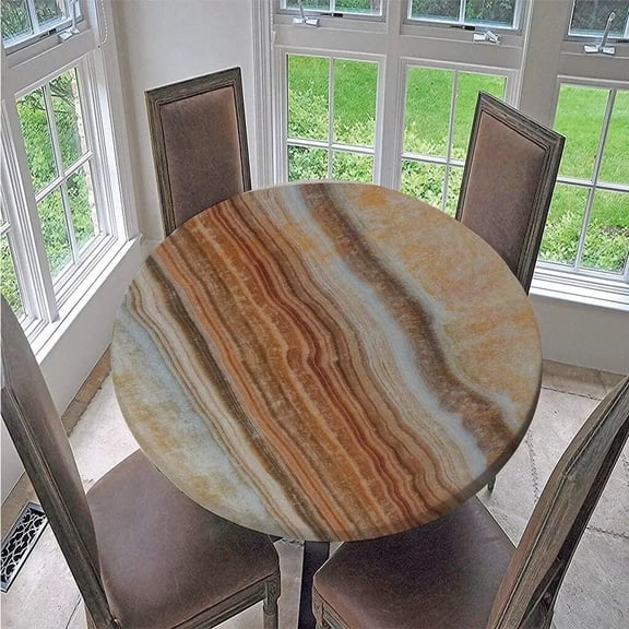 3D Marbling Print Round Tablecloths Waterproof Polyester Table Cover Elastic Edge Table Protector for Kitchen Dining Room Party