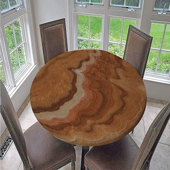 3D Marbling Print Round Tablecloths Waterproof Polyester Table Cover Elastic Edge Table Protector for Kitchen Dining Room Party