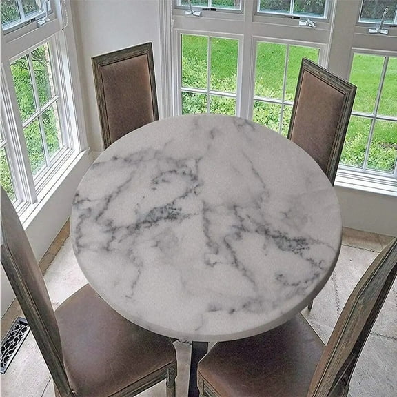 3D Marbling Print Round Tablecloths Waterproof Polyester Table Cover Elastic Edge Table Protector for Kitchen Dining Room Party