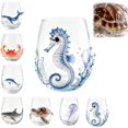 thumbnail image 1 of 3D Marine Animal Stemless Wine Glass, Artisanal Hand Blown Ocean Creature Glassware, Lead-Free Decorative Bar Cup, Coastal Tabletop Ornament Gift For Sea Life Enthusiasts, 1 of 6
