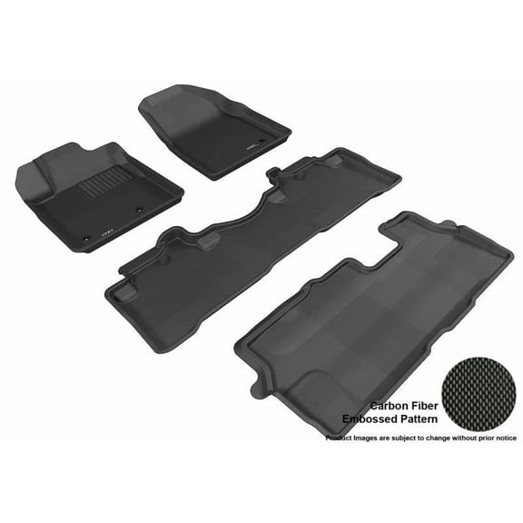 3D Maxpider 2009-2015 Fits Honda Pilot 1st Row 2nd Row 3rd Row Kagu Carbon Fiber Embossed Pattern Black Floor Mat L1HD05801509