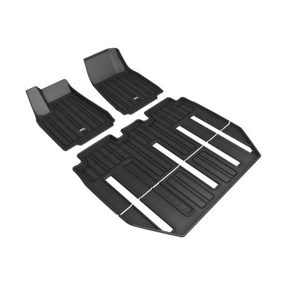 3D Maxpider 2017-2021 Fits Tesla Model X Folding 7-Seat 1st 2nd Row Black Elitect Carbon Fiber Embossed Pattern Floor Mat E1TL00501809
