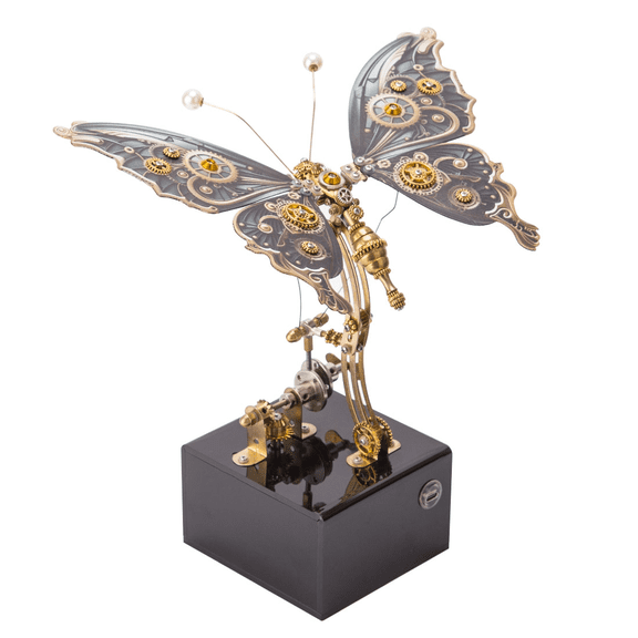 3D Mechanical Butterfly Music Box Model Kit, 300PCS DIY Metal Assembly Puzzle with Moving Wings, Steampunk Kinetic Sculpture Desk Decor for Adults