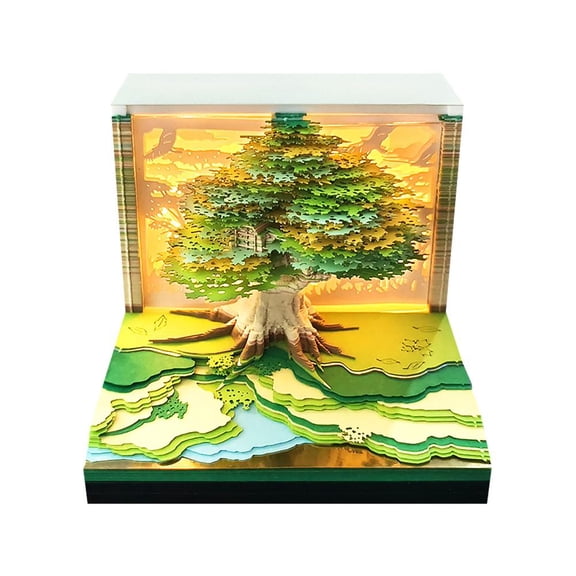 3D Memo Pad Calendar 2026, Artsy Pads,Time Piece Calendars, Rip Away Calendar Art Fantasy Tree House Paper Sculpture,3D Desk Calendar with Light,Paper Sculpture Crafts Desk Decoration Gifts