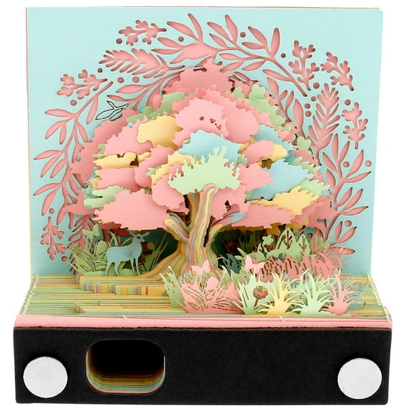 3D Memo Pad Creative Forest 3D Note Pad with Pen Holder Acrylic Cover Tear-Away 3D Art Note Pad DIY 3D Memo Pad Paper Carving Art for Home Office Desktop Decoration Gift