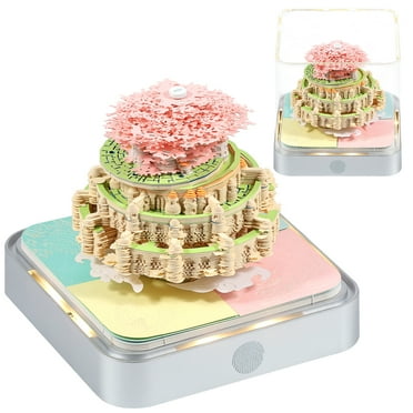 3D Memo Pad Desk Calendar with LED Lights Paper Sculpture Memo Pad Castle in the Sky English Calendar Desktop Decoration Gift for Christmas Thanksgiving Day