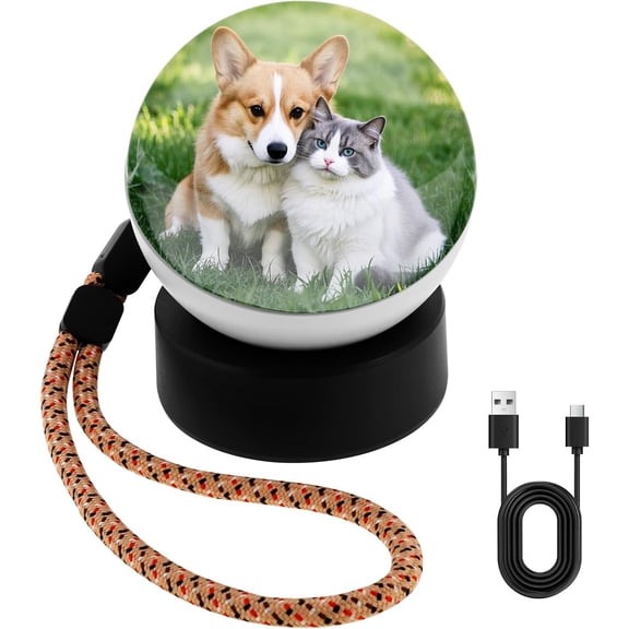 3D Memory Orb Video Crystal Ball Memory Sphere Lamp Rechargeable 180° Wide Angle Video Player Ball with Base for Couples, Pets, Memories, Anniversary, Birthday