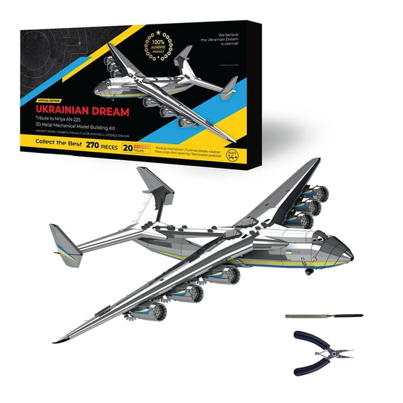 3D Metal Aircraft Model Kit, 270PCS AN-225 MRIYA Aviation Collectible Plane Model with Moving Parts, Desktop Display Aircraft Assembly Model for Aviation Lovers (270PCS)