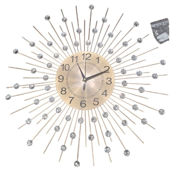 3D Metal Bedazzled Star/Sunburst Wall Clock, Extra Large 26x26", Silent Battery Operated Wall Dcor