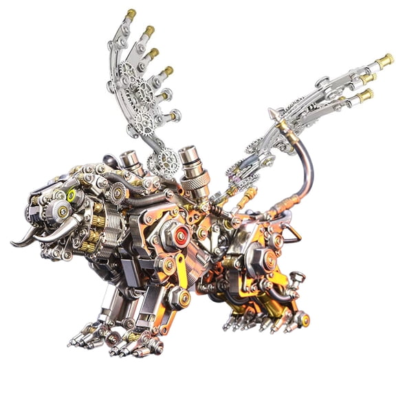 3D Metal Bengal Tiger Assembly Model Kit, 700+ PCS Mechanical Tiger with Red & Blue LED Lights, DIY Steampunk Collectible Desktop Ornament Gift for Adults and Teens (With Wing)