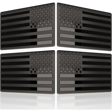 3D Metal All Black American Flag Emblem Decal Stickers (2 Pairs), Matte Black 5" x 3" Patriotic USA US Flag Car Decals Bumper Stickers for Truck, Window, Motorcycle, Support US Military