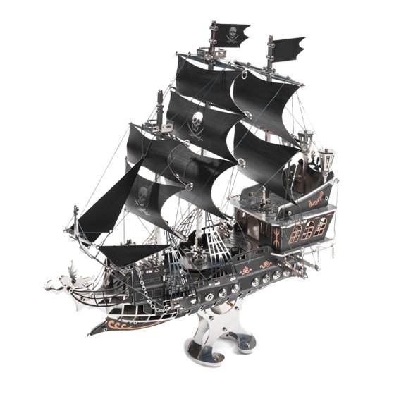 3D Metal Black Pirate Ship Puzzles for Adults to Build, DIY Mechanical Sailing Ship Watercraft Assembly Model, Home Office Creative Trendy Display & Gift (300+ Pieces)