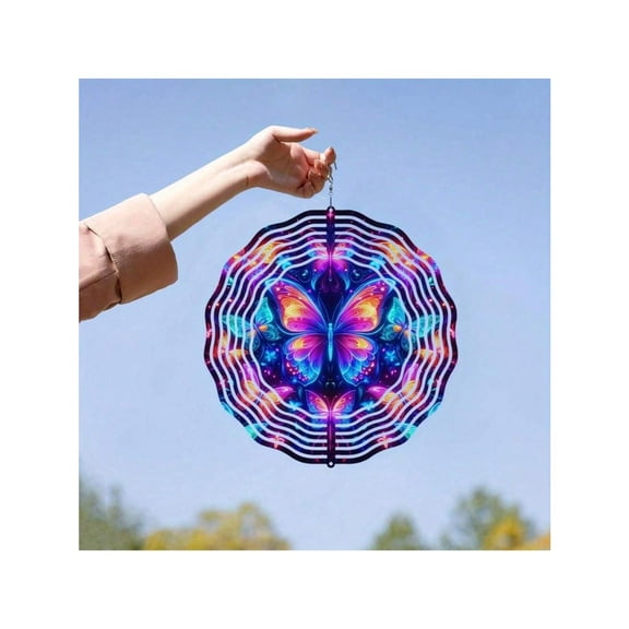 3D Metal Blue Butterfly Wind Spinner: Yard and Garden Decoration, 25.4cm Kinetic Outdoor Spinner, Spinfinity Wind Sculpture, No Feather, Classic Style