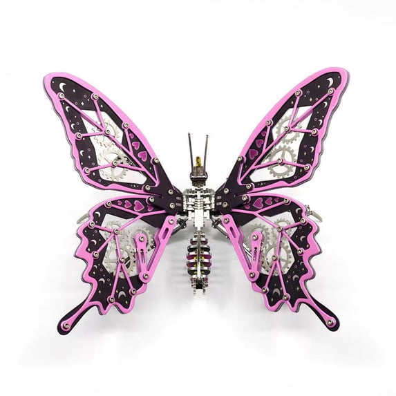 3D Metal Butterfly Model Kit for Adults, Mechanical Color Butterfly Puzzle, DIY Assembly Craft, Home Decor Art Sculpture - Pink
