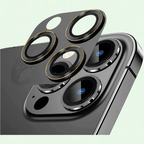 3D Metal Camera Lens Protector for iPhone 13 Pro Max, Attachments for iPhone 13 Pro Max/iPhone 13 Pro (Black-Gold)