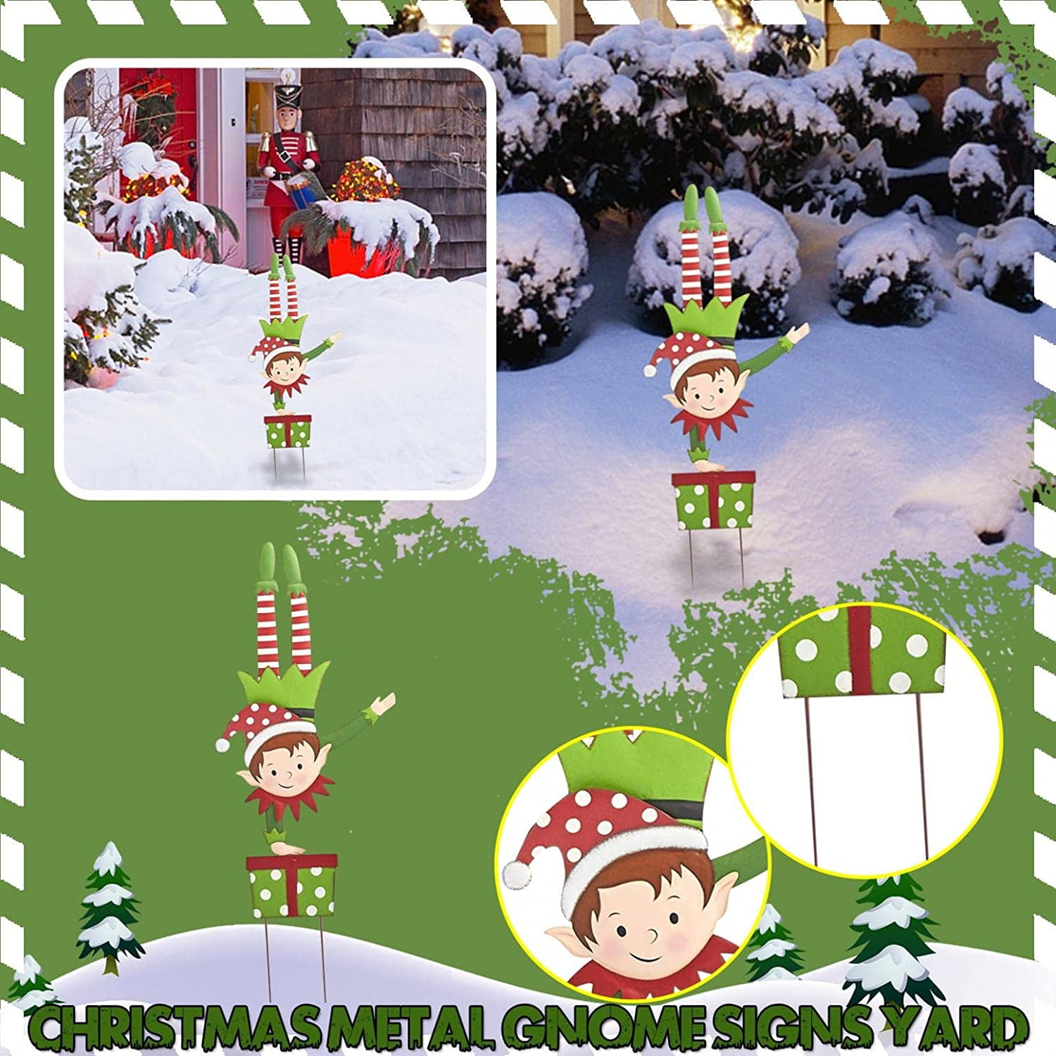 3D Metal Christmas Yard Stakes Christmas Elf Stake for Christmas