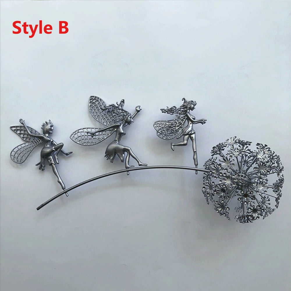 3D Metal Craft Dandelion Fairy Plug-In, Garden Lawn Decoration Sculpture, Courtyard Terrace Decoration