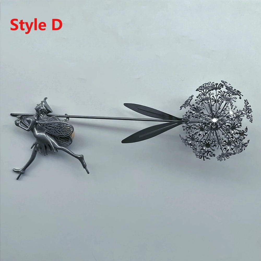 3D Metal Craft Dandelion Fairy Plug-In, Garden Lawn Decoration Sculpture, Courtyard Terrace Decoration