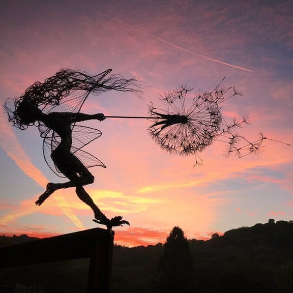 3D Metal Dandelion Fairy Garden Stake, Outdoor Lawn Sculpture Decor for Courtyard & Terrace