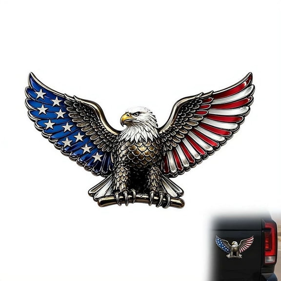 3D Metal Eagle Auto Badge, Patriotic Car Emblem,Stripes for Car Truck SUV Motorcycle -1 pack