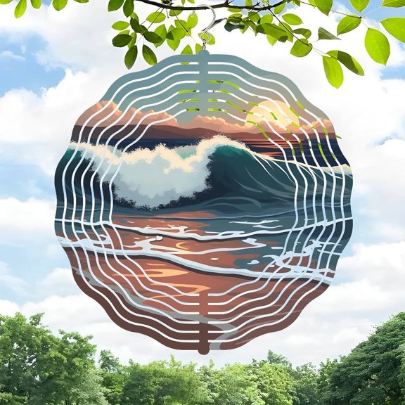 3D Metal Hanging Wind Chimes - Elegant Coastal Wave Design Wind Spinners for Yard & Garden Decor Perfect for Serenity and Natural Vibes