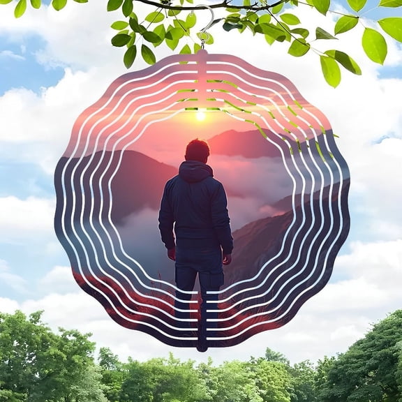 3D Metal Hanging Wind Chimes - Elegant Wind Spinners with Scenic Mountain and Cloud Design for Yard and Garden Decor