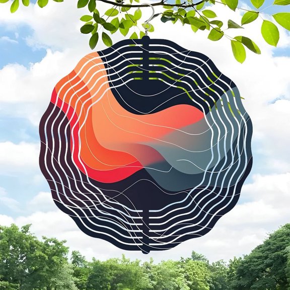 3D Metal Hanging Wind Chimes - Vibrant Orange to Blue Gradient Tree Design with Concentric Bark Patterns for Yard & Garden Decor