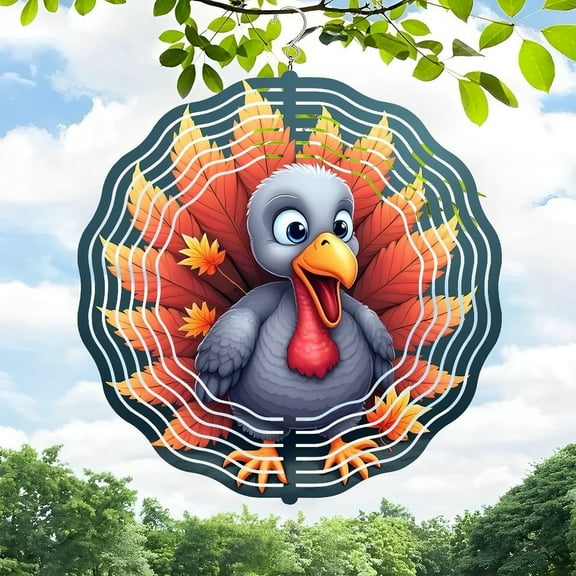 3D Metal Hanging Wind Chimes - Vibrant Turkey Design with Autumn Leaves for Yard & Garden Decor - Unique Wind Spinners for Outdoor Spaces