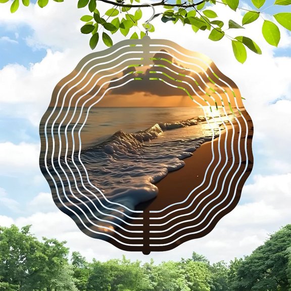 3D Metal Hanging Wind Chimes - Wave-Inspired Wind Spinners for Serene Yard & Garden Decor Perfect for Relaxing Sunset Vibes