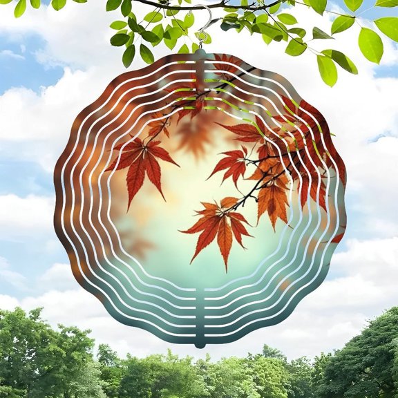 3D Metal Hanging Wind Spinner - Circular Design with Vibrant Leaves & Green Trees - Perfect for Yard & Garden Decor