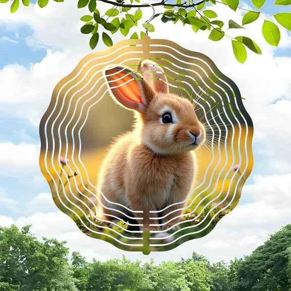 3D Metal Hanging Wind Spinner - Design with Rabbit in Nature - Perfect for Yard & Garden Decor Creates Motion & Energy in Your Outdoor Space